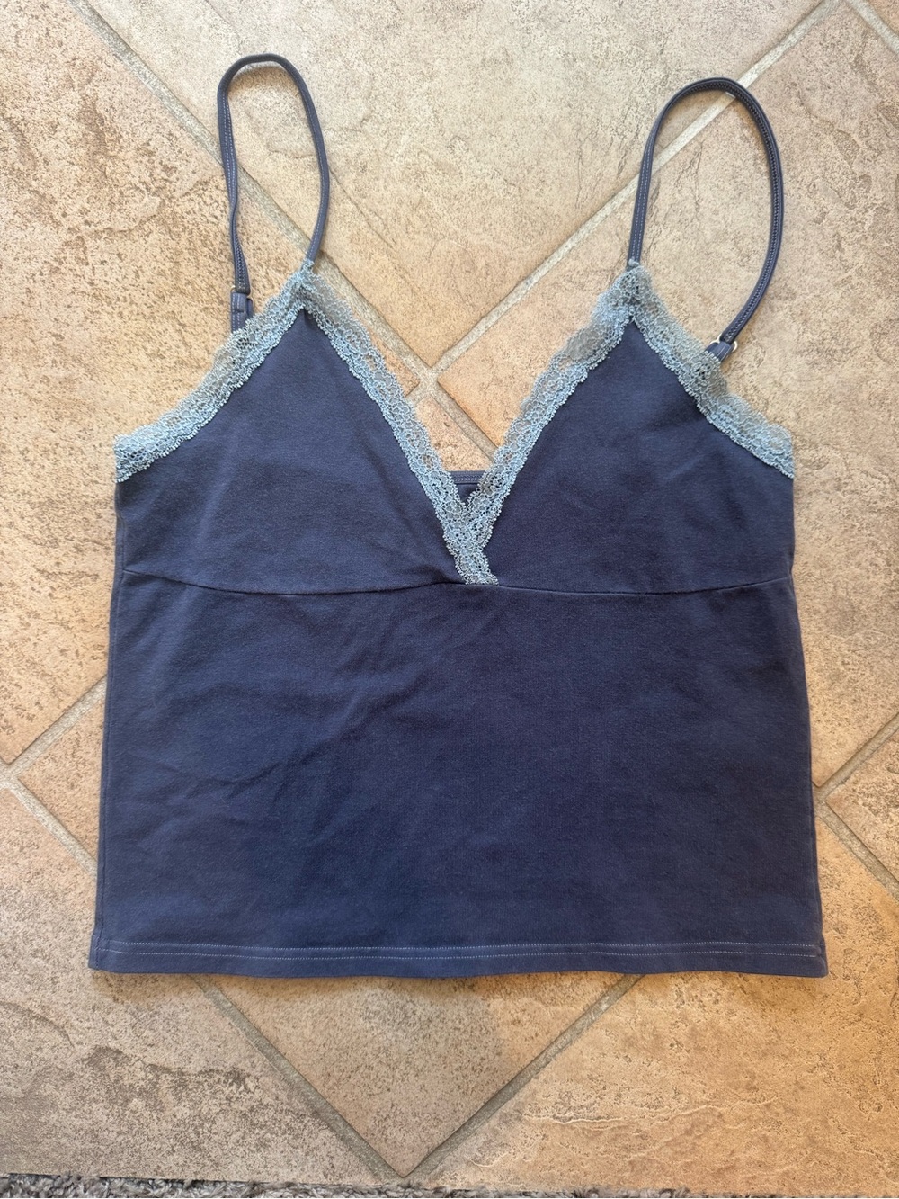 Brandy Melville Navy Blue Lace Tank Top